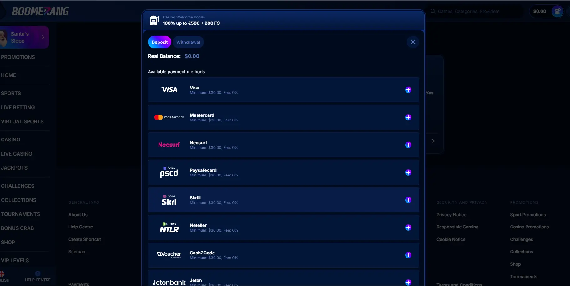 Boomerang-Bet payment options