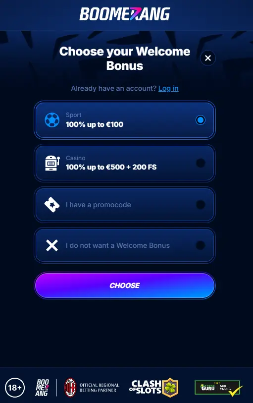 Boomerang-Bet welcome bonus