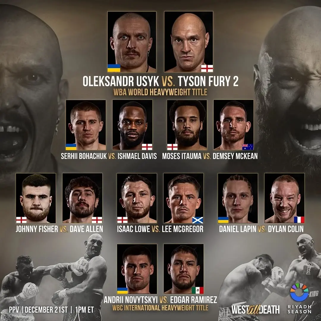 Alexander Usyk – Tyson Fury 2: Full Fight Card for the December 21 Boxing Event